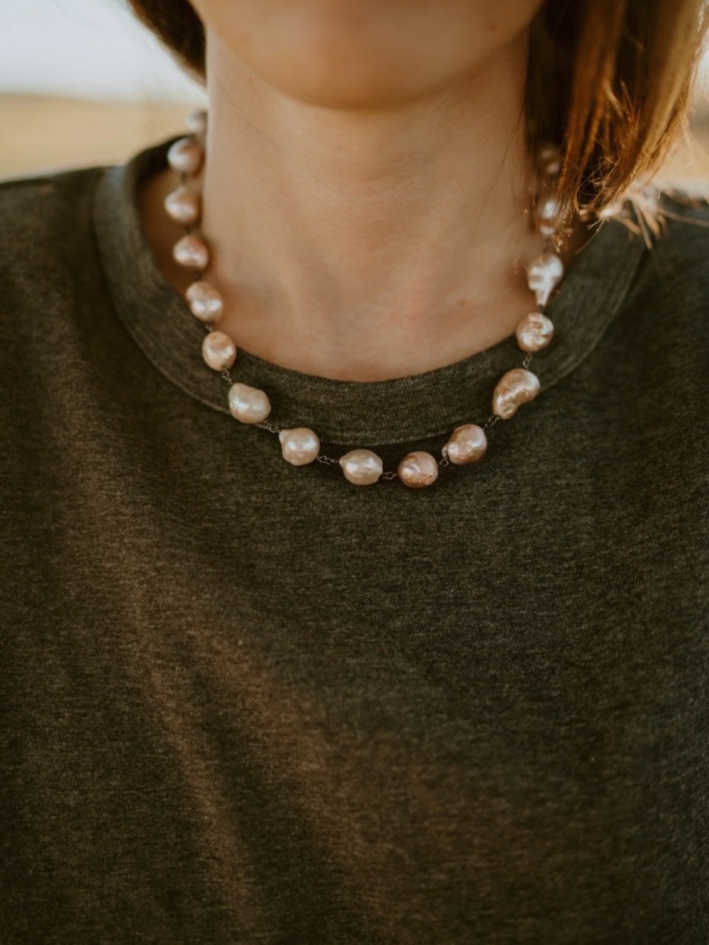 Goldie Lew Cultured Pearl Necklace - Pink Pearl Strand